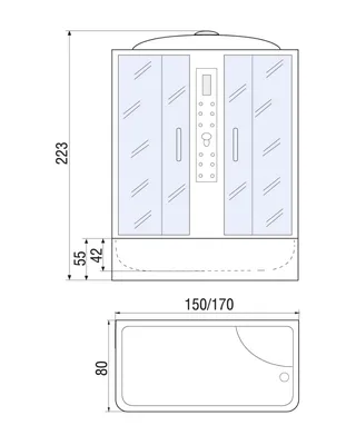 Душ кабина Erlit 90*90*215 арт.ER3509P-C3-RUS матовое стекло низкий поддон  тропич душ, ручной душ, купить в Иванове по цене 37 950 руб. в  интернет-магазине Новострой