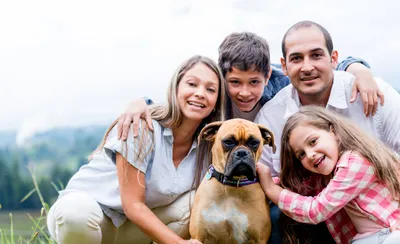 Семья с собакой стоковое изображение. изображение насчитывающей ребенок -  67991637