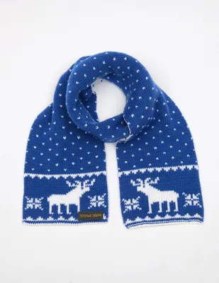 Купить шарф для ребенка с оленями василькового цвета 61005 - tepliezveri.ru
