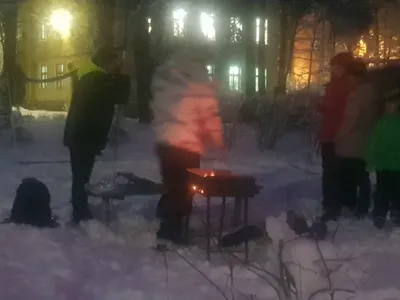 Во дворе на пр. Ленина взрослые жарят шашлык прямо на детской площадке!