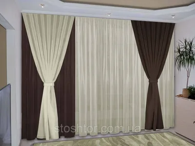 Комплект штор из шифона молочный с шоколадным (ID#1012632190), цена: 1382  ₴, купить на Prom.ua