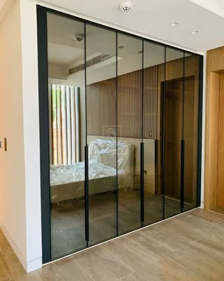 Встроенный зеркальный шкаф с распашными дверьми Mofu, чёрный, современный