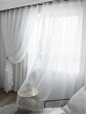 Шторы из тюля с геометрическим дизайном для гостиной, японский стиль, белая  вуаль для спальни, Алмазная решетка на заказ | AliExpress