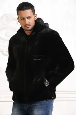 Мужская куртка-шуба из меха норки с капюшоном OG115 в интернет-магазине  Paffos.ru