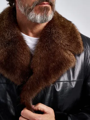 Купить кожаная зимняя мужская куртка с воротником меха соболя премиум  класса 4365, черная, размер 58, артикул 40670 по цене 59 990 руб. в Москве  в магазине Primo Vello