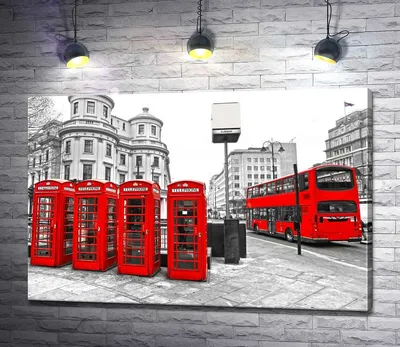 Картина на холсте Красная телефонная будка - символ Лондона: - Арт. 070075  | Купить в интернет-магазине - Уютная стена