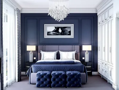 Просторная синяя спальня | Home decor bedroom, Blue bedroom design, Classic  bedroom decor