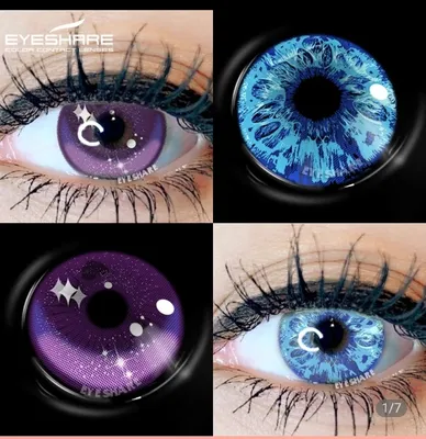 Контактные линзы цветные Aliexpress Цветные контактные линзы EYESHARE для  глаз 2 шт Аниме косплей цветные линзы ed синие фиолетовые линзы для  Хэллоуина контактные линзы красота макияж - «Потрясающие ярко-голубые линзы,  полностью перекрывающие