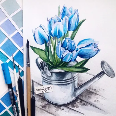 Синие Тюльпаны В Белых Горшках Искусственные Цветы — стоковые фотографии и  другие картинки Без людей - iStock