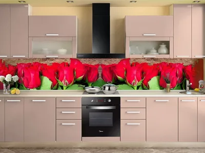 Фартук для кухни из стекла с рисунком Цветы купить в МАКО декор