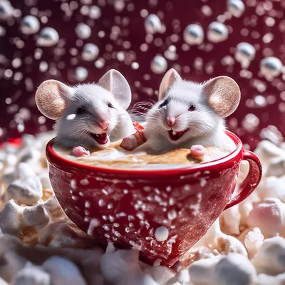 Два смешных пушистых белых мышки …» — создано в Шедевруме