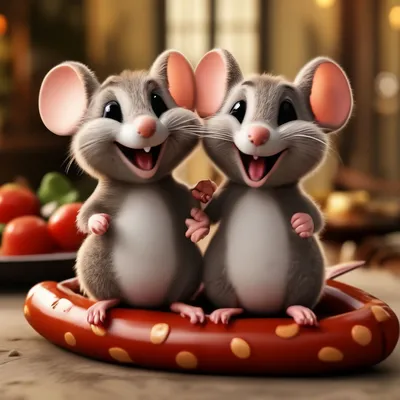 Giggling две мультяшные смешные мышки…» — создано в Шедевруме
