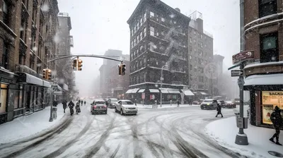 На Нью-Йорк и Нью-Джерси обрушился снегопад. Фотогалерея