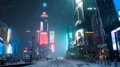 Природа и город в симбиозе: Снег в Нью Йорке