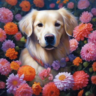 Собака с цветами фото фотографии