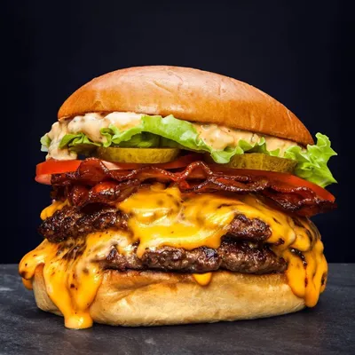 Meetandmeat - доставка американской и мексиканской кухни в Харькове - Сочный  бургер с копченым беконом, английским сыром,овощами и,кончено же, котлетой  из рубленой говядины • BBQ BURGER - 169₴ 🚗 Заказывайте доставку