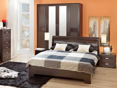 Парма» Модульная мебель для спальни Венге + Кожа Caiman темный от Кураж -  купить по цене 147080 руб. с доставкой по СПб и РФ