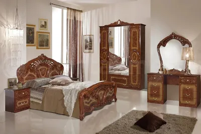 Комплект спальни Роза могано (кровать 1,6, тумба прикроватная 2шт., комод с  зеркалом, шкаф 6-и