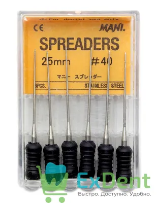 Spreaders (Спредер) №40, 25 мм, Mani, для латеральной конденсации  гуттаперчи, ручные (6 шт) - купить по цене 510руб. в ExDent.ru