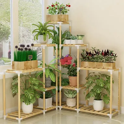 Короткие деревянные полки, подставка для цветов, 4-слойная подставка для  цветов из массива дерева, Балконная подставка для цветов, подставка для  растений для дома, сада, деревянная подставка для растений | AliExpress