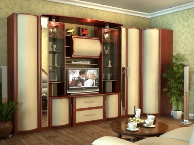 Купить бежевые стенки в гостиную от производителя — на заказ по  индивидуальным размерам. Фабрика мебели Mr.Doors