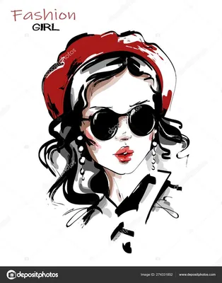 Красивая молодая женщина в красном берете. Стильная девушка в солнечных  очках. Мода женщина взгляд. Скетч. Векторна… | Red beret, Stylish girl,  Girl with sunglasses