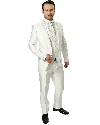 Красивый белый свадебный костюм тройка мужской - Black Tie Club®