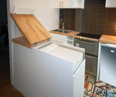 Стиральная машина с вертикальной загрузкой на кухне фото фотографии