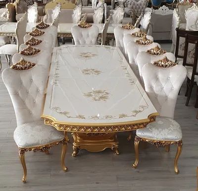 Стол для гостиной золотисто-белый с 12 стульями - Акраммебель в г.  Душанбе/Таджикистан