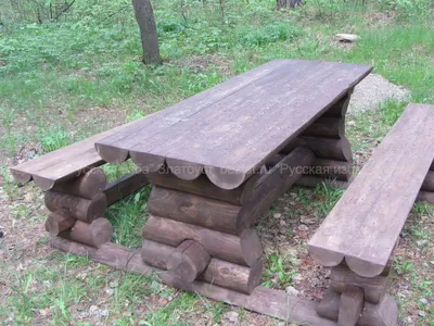 Садовый стол и скамейки из толстого бревна (300 мм.)