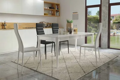 Обеденные группы для кухни | Купить раздвижной кухонный стол KN T9,  столешница квадратной формы из белого ударопрочного стекла, подстолье белый