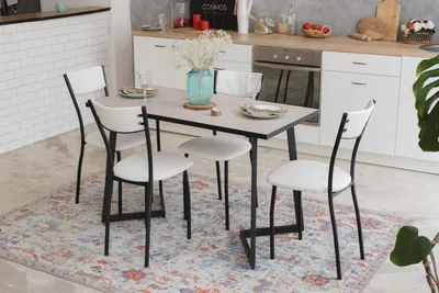 Комплект обеденный Берлин белый стол и стулья на кухню с керамической  столешницей