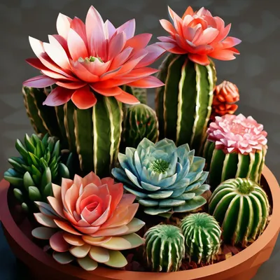 Цветущие суккуленты и кактусы» — создано в Шедевруме