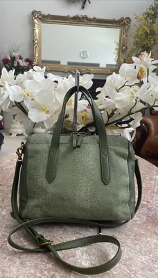 Fossil Sydney Green Snakeskin Leather Crossbody Satchel Bag EUC! Retail  $178 | eBay