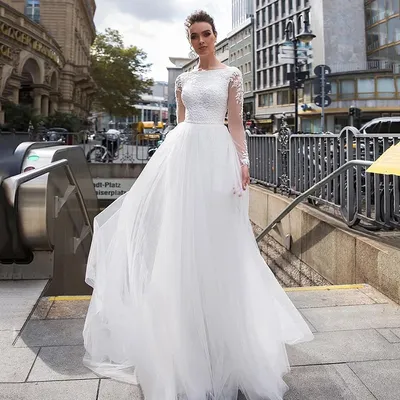 Свадебные платья невесты, элегантные кружевные платья с длинными рукавами и  съемной юбкой, с вырезом лодочкой, свадебные платья для невесты, горячая  распродажа | AliExpress
