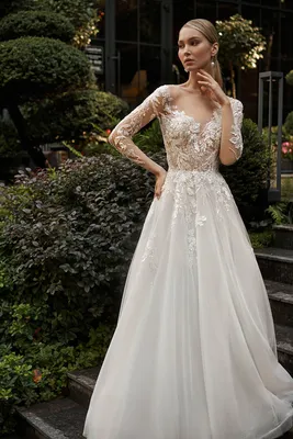 кружевное свадебное платье с длинным рукавом Jozi Марли | Купить свадебное  платье в салоне Валенсия (Москва)