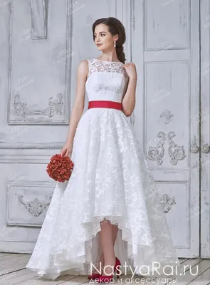 Свадебное платье айвори с красным поясом TB011