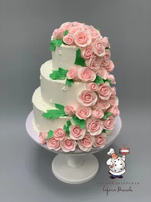 торт с розочками, свадебный торт из крема, красивые свадебные торты, свадебный  торт с цветами, свадебный торт с розами - The-wedding.ru