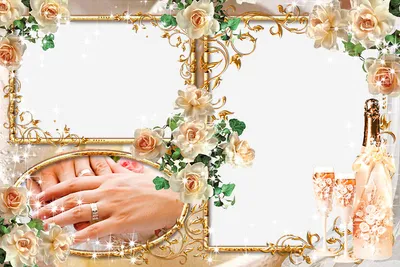 Две красивые свадебные рамки для фото в золотом стиле