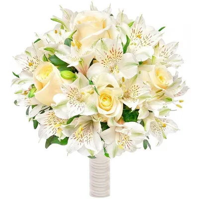 Купить Свадебный букет из белых роз, фрезии и эустомы по цене 1 500грн. от  студии цветов LaVanda