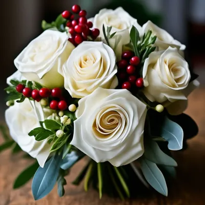 Свадебный букет из белых роз, …» — создано в Шедевруме