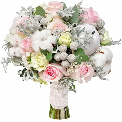 Купить свадебный букет невесты из белых и персиковых роз в Минске