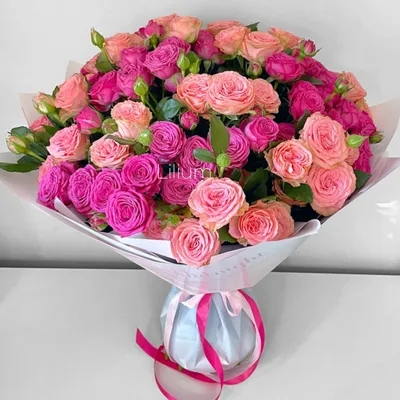 Розово-персиковый букет из кустовых пионовидных роз за 12 490 руб. |  Бесплатная доставка цветов по Москве