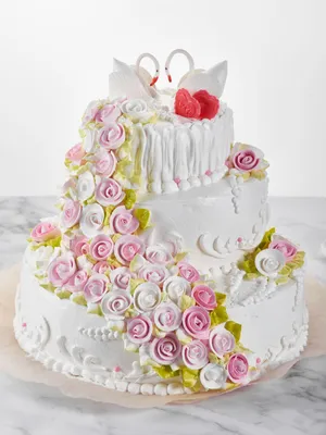 Свадебный торт с живыми цветами и кольцами СВ1 на заказ в Киеве ❤  Кондитерская Mr. Sweet