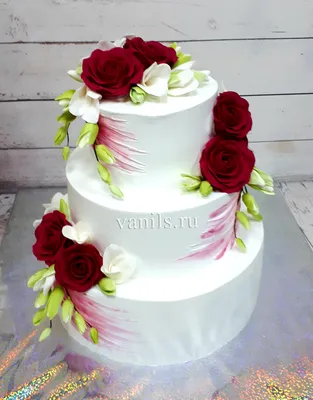 Свадебный торт с розами 1009521 стоимостью 8 098 рублей - торты на заказ  ПРЕМИУМ-класса от КП «Алтуфьево»