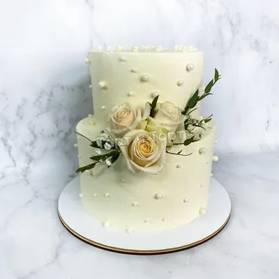 Мастичный свадебный торт с живыми цветами 155
