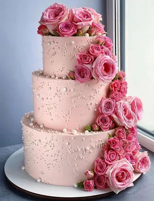 Свадебный торт два яруса с розами. Купить торт на свадьбу в Москве