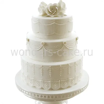 Свадебный торт трехъярусный (T6835) на заказ по цене 1050 руб./кг в  кондитерской Wonders | с доставкой в Москве