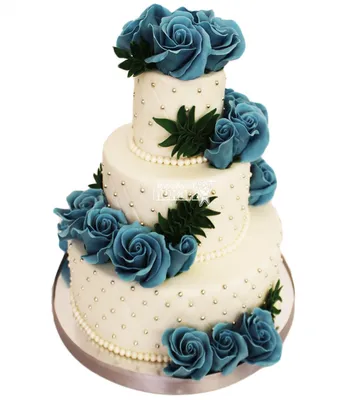 Трёхъярусный свадебный торт голубой/004 – купить с доставкой в Москве •  Teabakery