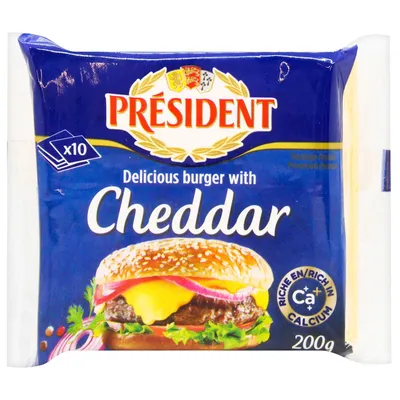 Сыр плавленый President с чеддером для бургеров в ломтиках 40% 200г -  заказать лучшие с METRO